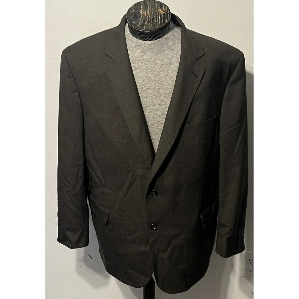 Jos. A. Bank‎ Suit Mens 48R 42x30 Brown Plaid 100% Wool 2 Piece Business Express